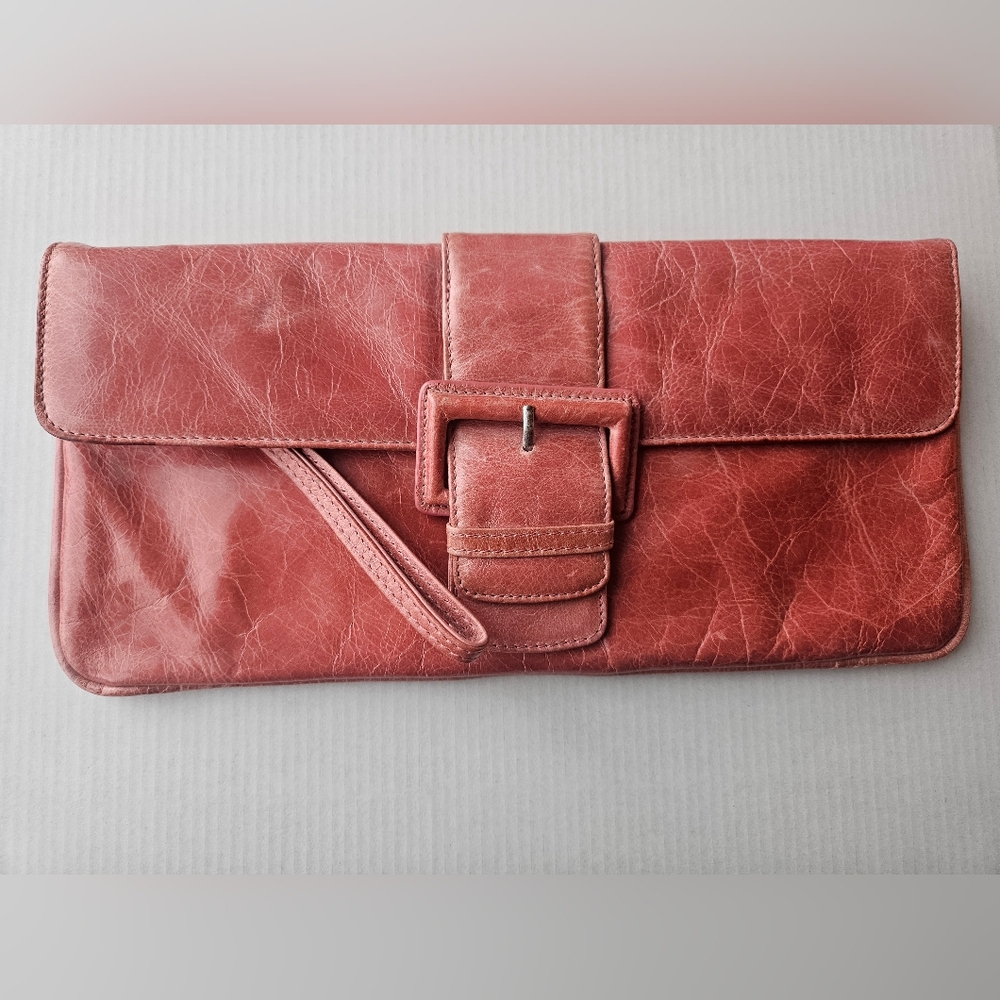 HOBO International Glazed Leather Clutch / Wristlet with Buckle